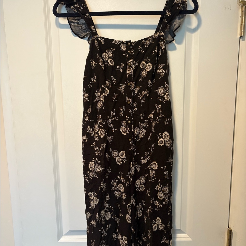 Floral Black Jumpsuit with Ruffle Straps